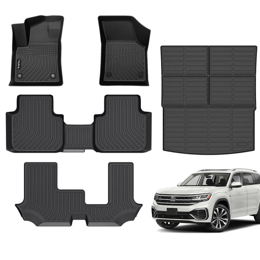 Wailtnb Floor Mats & Cargo Mat Custom for Volkswagen Atlas 7 Seats Bench Seating 2026 2025-2018 All Weather Protection Waterproof TPE Rubber Car Floor Liners Full Set
