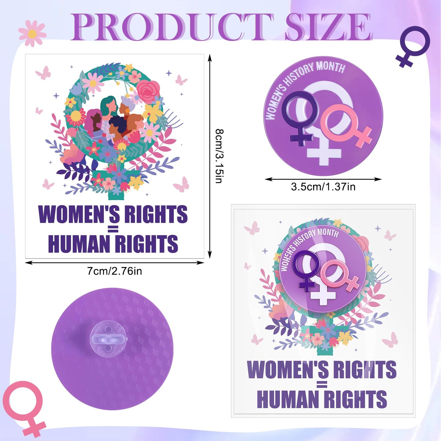 Kigeli 24 Sets Women's History Month Pins for Women, International Womens Day Pins with Cards Bulk Female Rights Awareness Inspirational Gifts for March Feminism Party Supplies