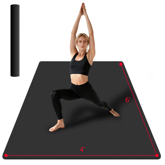 VTORY Extra Large Yoga Mat 6'x 4'x 6mm (1/4in) Thick Exercise Mat for Men and Women, Non-Slip, Durable Workout Mat for Home Workout, Yoga, Pilates, Stretching (Black)