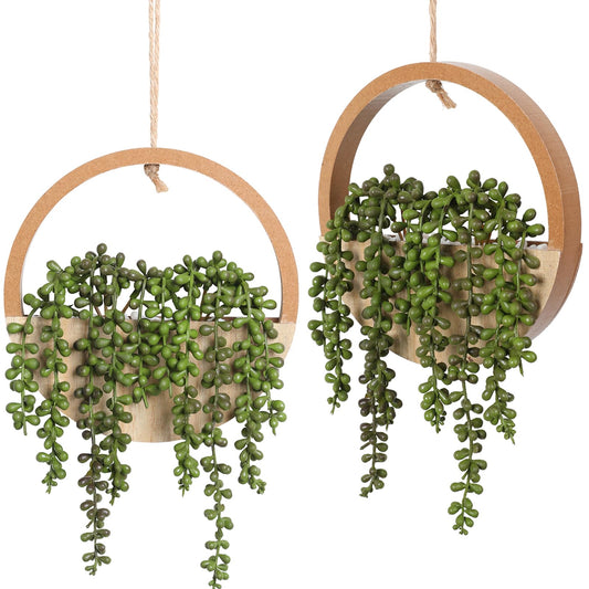 Hobyhoon Artificial Hanging Plants Hanging Planter Fake Succulents Artificial String of Pearls with Pot and Lanyard for Home Office Wall Decoration
