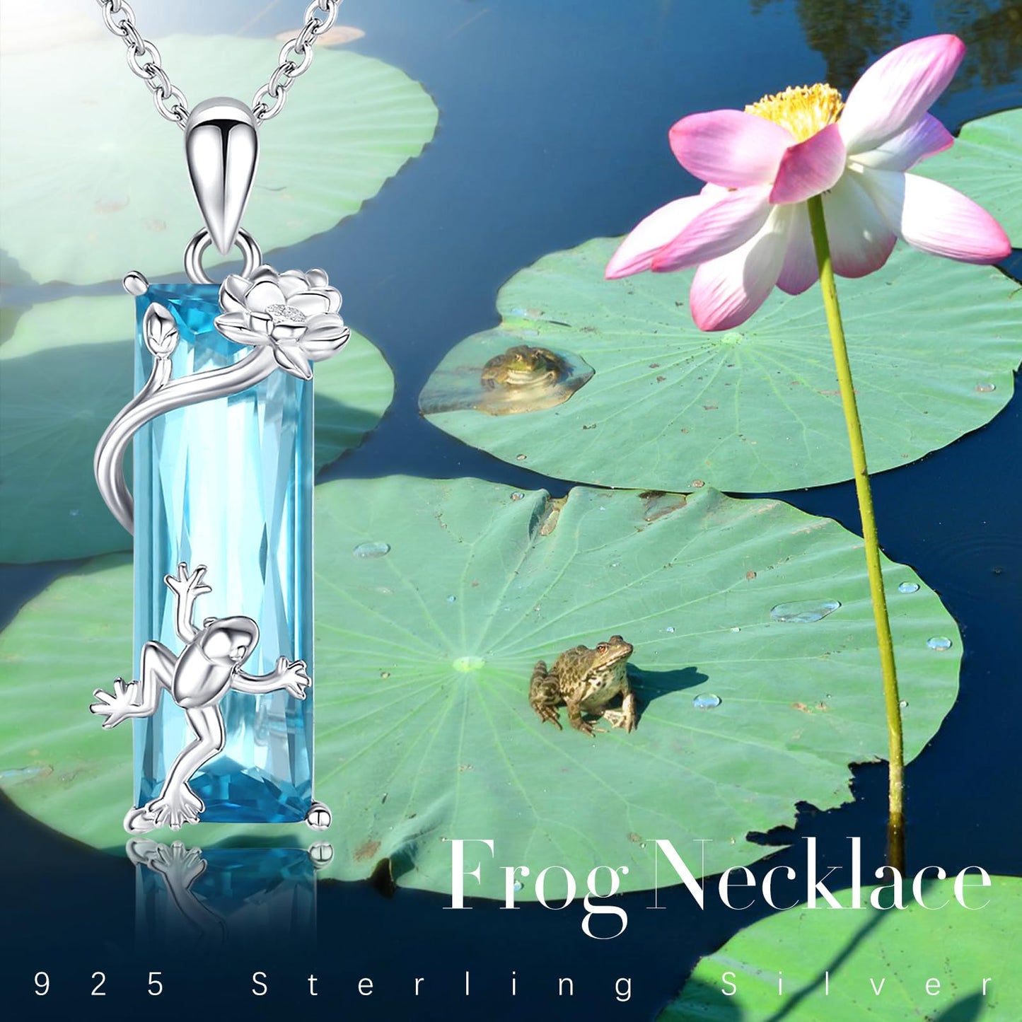 AENEAS Valentines Day Gifts for Women Her Frog Necklace 925 Sterling Silver Blue Crystal Pendant Cute Frog Flower Jewelry Gifts for Daughter Women Her Wife