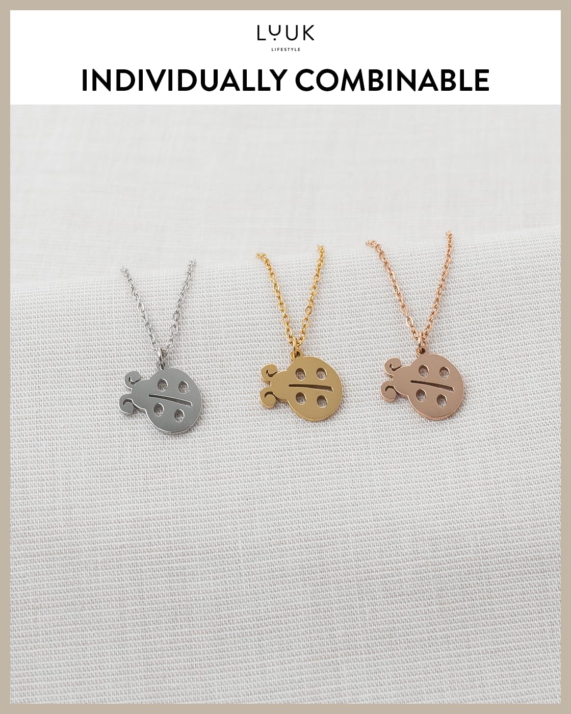 LUUK LIFESTYLE Adjustable Ladybug pendant necklace, 19 inches sturdy thin chain, waterproof, tarnish-free, Gift ideas for women, friend, granddaughter, dainty, trendy, casual, aesthetic