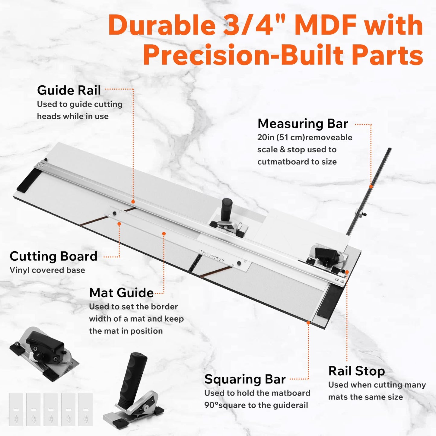 40" Capacity Board Mounted Mat Cutter for Framing – Simplex Elite Mat Cutter with 45° Bevel & Straight Cutting Heads, for Picture Frames, Artwork, Photography & DIY Projects, with Blades & Wrench