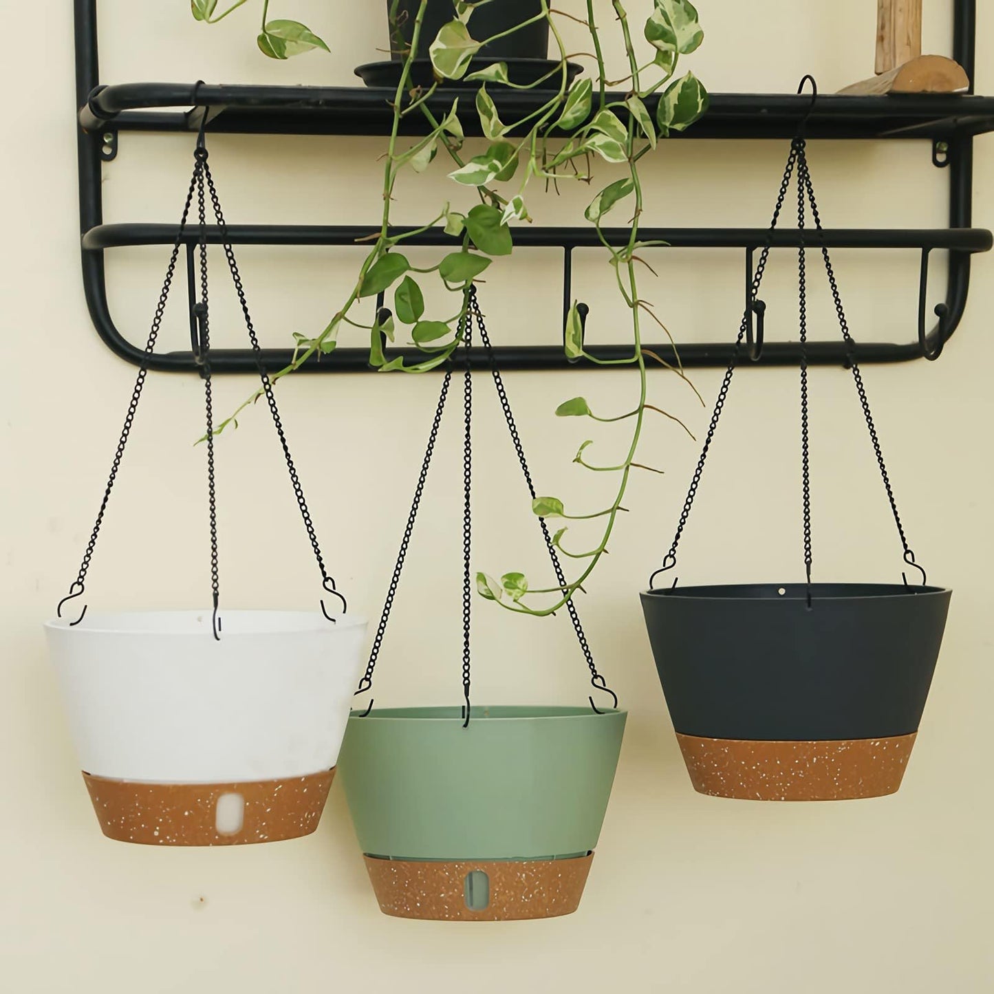 ZMTECH 2 Pack 10 Inch Hanging Planters for Indoor Plants, Modern Hanging Planter with Visible Water Level Window & Removable Tray, Green Plant Hanger Indoor for Home & Patio