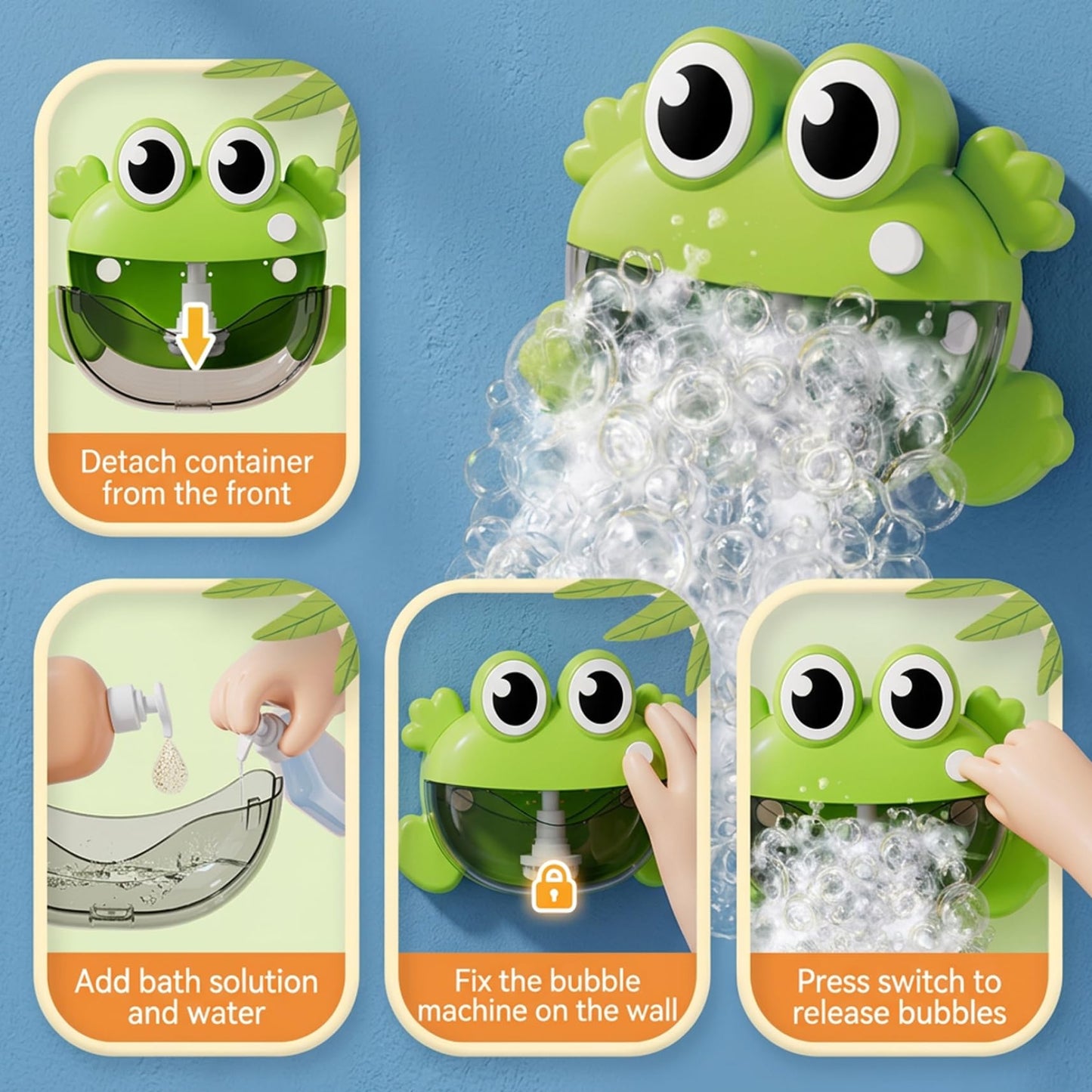 Bonalake Bath Bubble Machine - One-Button Frog Bath Toy with Suction Cup, Fun Bathtub Toy for Toddlers & Kids, Green