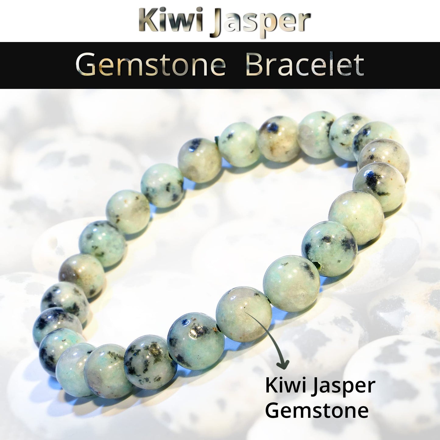ANAYA AGATE Kiwi Jasper Bracelet, Natural Healing Crystal Bracelet for Women and Men, 8mm Round Beaded Bracelet for Spiritual, Protection, Positive Energy, Elastic Adjustable Size Gemstone Bead Bracelet