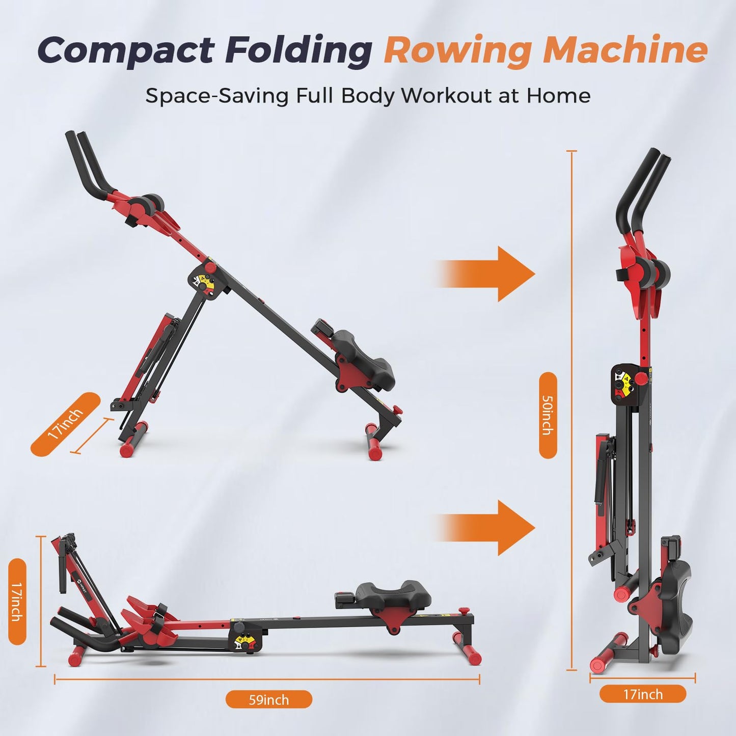 Ab Machine and Rowing Machine, 4 in 1 Rowing Machines for Home with 3 Levels of Workout Resistance, Quiet & Foldable Rower Machine with 3 Adjustable Handle Heights & LCD Monitor, Row Machine for Home