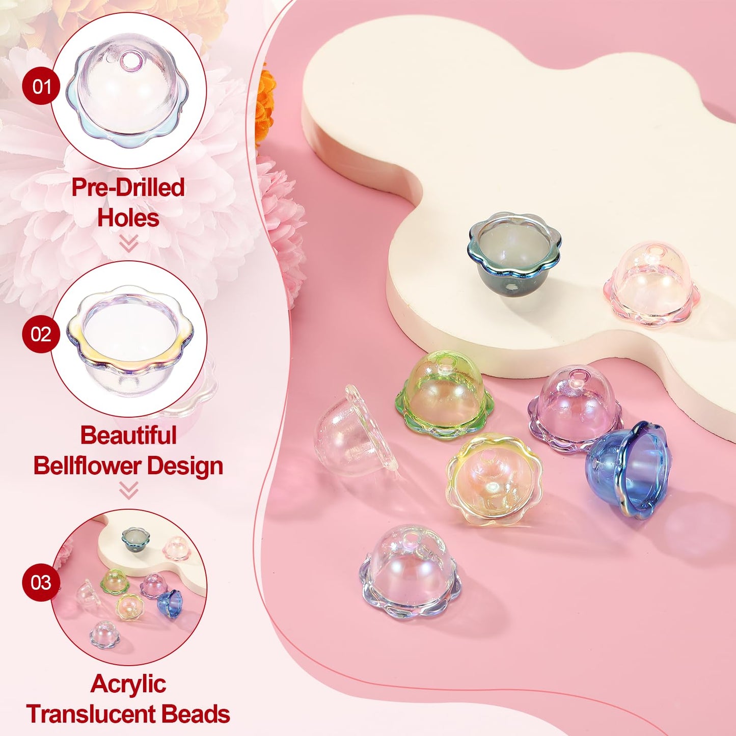 uxcell 50Pcs Trumpet Flower Beads, Acrylic Flower Caps Floral Jellyfish Bead with Hole for DIY Necklace Earrings Bracelets Bag Chains Crafts Jewelry Making, Purple