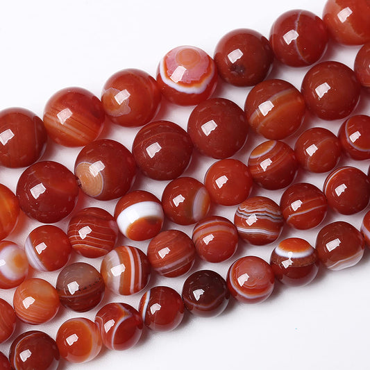 46PCS 8mm Natural Red Striped Agate Beads Round Loose Gemstone Beads for Jewelry Making DIY Bracelet Necklace 15 Inch,Energy Stone Healing Power