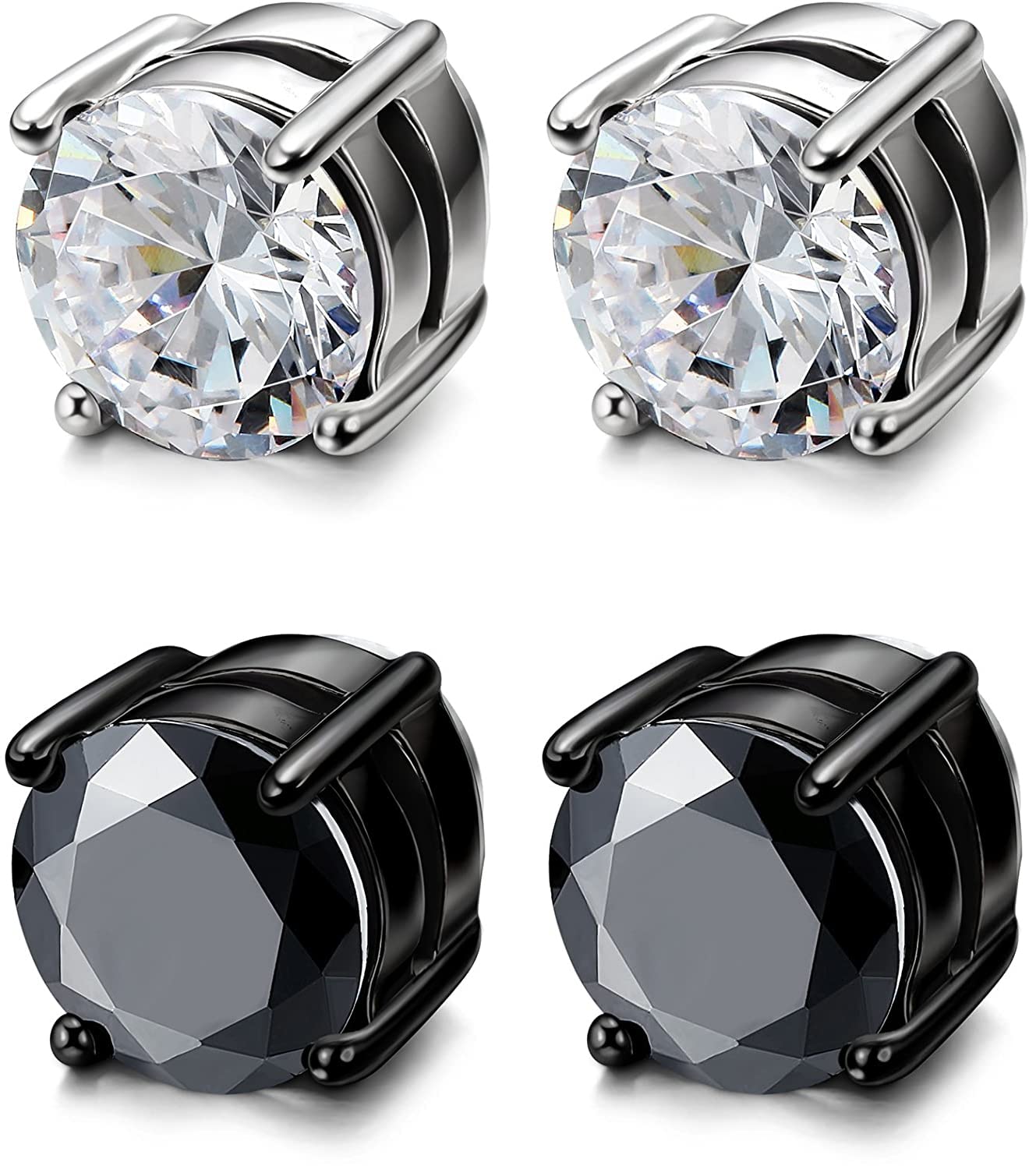 YZstyle 2 Pairs Stainless Steel Magnetic Stud Earrings for Men Women Non-piercing CZ Clip on CZ Earrings Hypoallergenic(Black + Silver)6MM-8MM (6MMBlack + Silver)