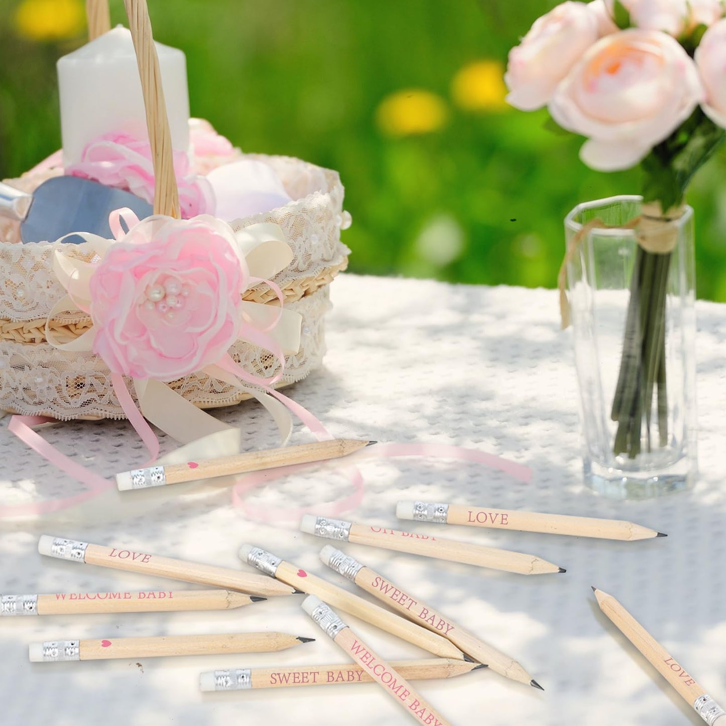 EYNDYN 100 Sets Pink Baby Shower Pencils Gifts Bulk for Guest Golf Half Pencils Baby Shower Game Sharpened Mini Pencil with Eraser It's A Girl Gender Reveal Party Favors