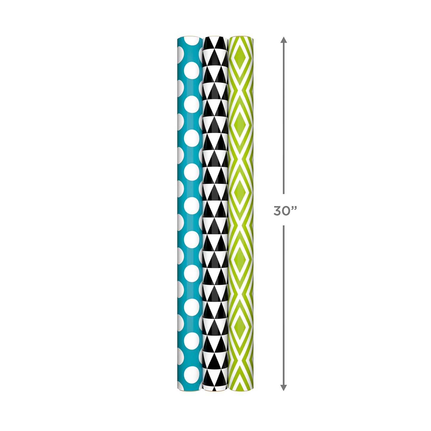 Hallmark Modern Wrapping Paper Rolls for Birthday, Graduation, Christmas, Gift Wrap Paper (Set of 3 Reversible Rolls: 75 sq. ft. ttl.) Black, White, Blue, Orange, Yellow & Green for All Occasions