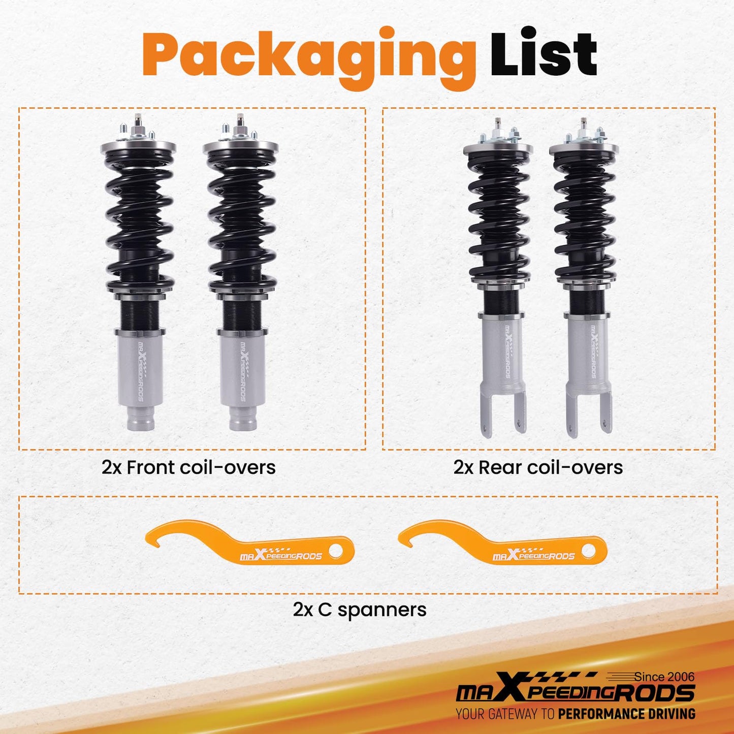 maXpeedingrods Coilovers for Honda Civic 1988-2000, for Honda CRX 1988-1991, for Delsol 1992-1995, for Acura Integra 1990-2001, 24 Levels Damper Adjustable Coilovers Suspension Lowering Kit