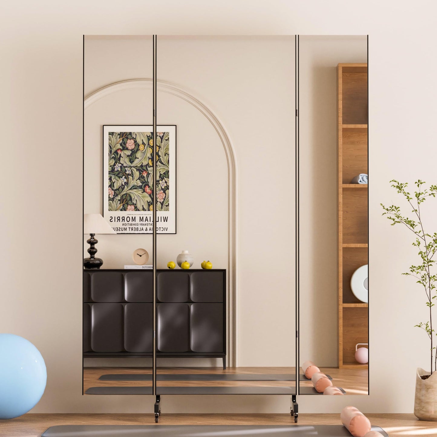 brisafe NanoMirror Non-Glass Ultra-Light Foldable Home Gym on Wheels, 55"x71" Extra Large Full Body Unbreakable Shatterproof Mirror, 360° Swivel for Yoga, Dance, Fitness Studio & Home Gym, Black