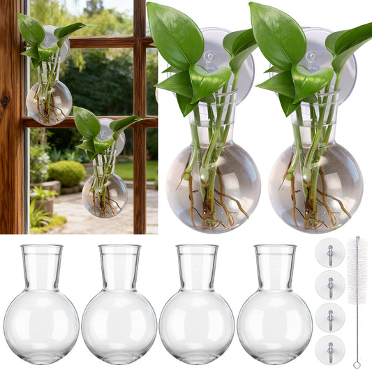 Baderke 6 Pack Window Propagation Stations Plastic Wall Hanging Planter with Suction Cups Brush Window Suction Plant Holder Vases Tubes Terrarium for Home Office Decor (Bulb)