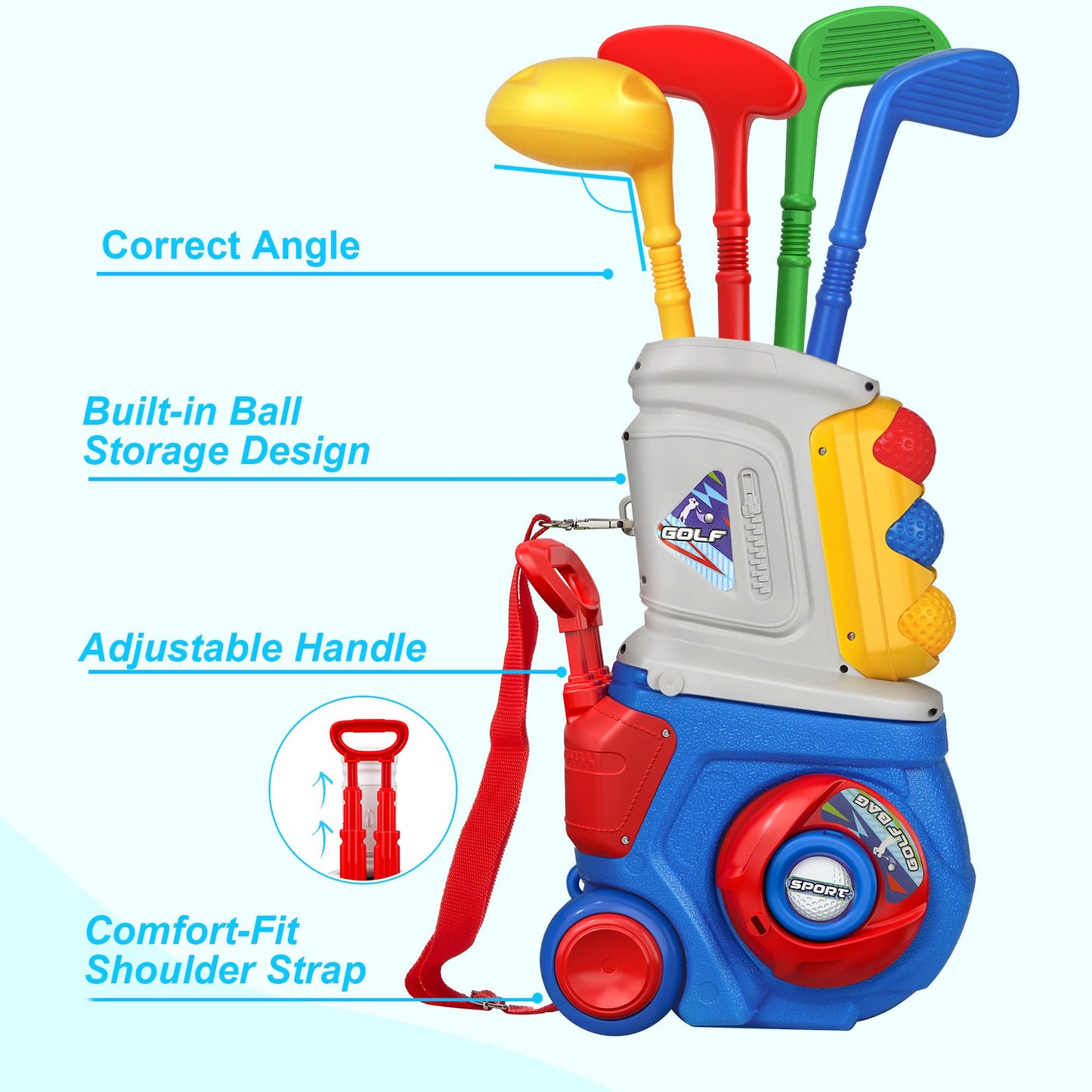 LPFG Toddler Golf Set, Kids Golf Set for Ages 1 2 3 4 5 Years Old Boys Girls with 4 Plastic Golf Clubs 10 Balls, Indoor Outdoor Baby Toddler Golf Clubs Set Toy with Cart Birthday Gifts Blue