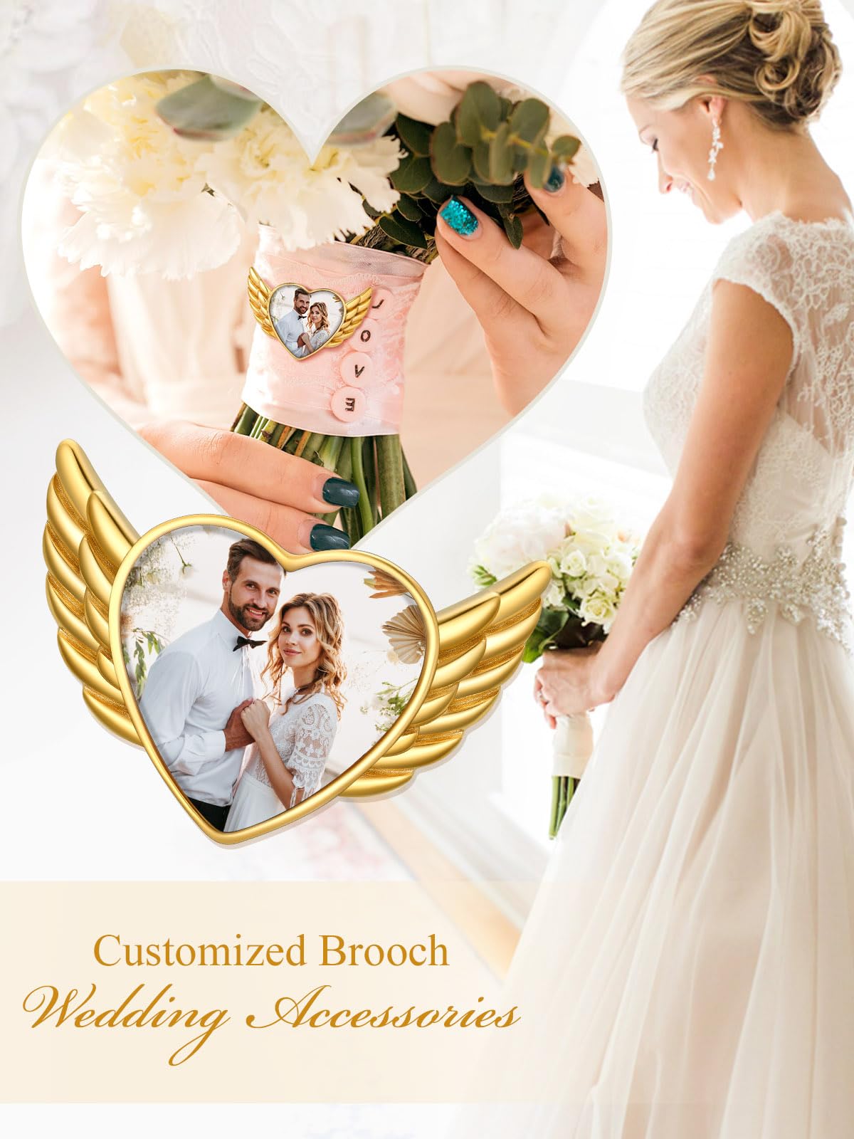 Custom4U Personalized Picture Brooch for Bride Wedding Bouquet Pin with Photos Women Birthday Brooch Funeral Memorial for Men Father Mother Grooms(With Gift Box)