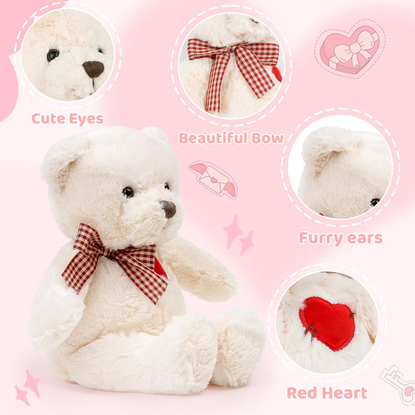 Riuhot Small Teddy Bear with Heart Cute Brown Teddy Bear Stuffed Animal Soft Stuffed Bear Plush Bear Plushie Toys Gifts for Girlfriend Boyfriend Kid