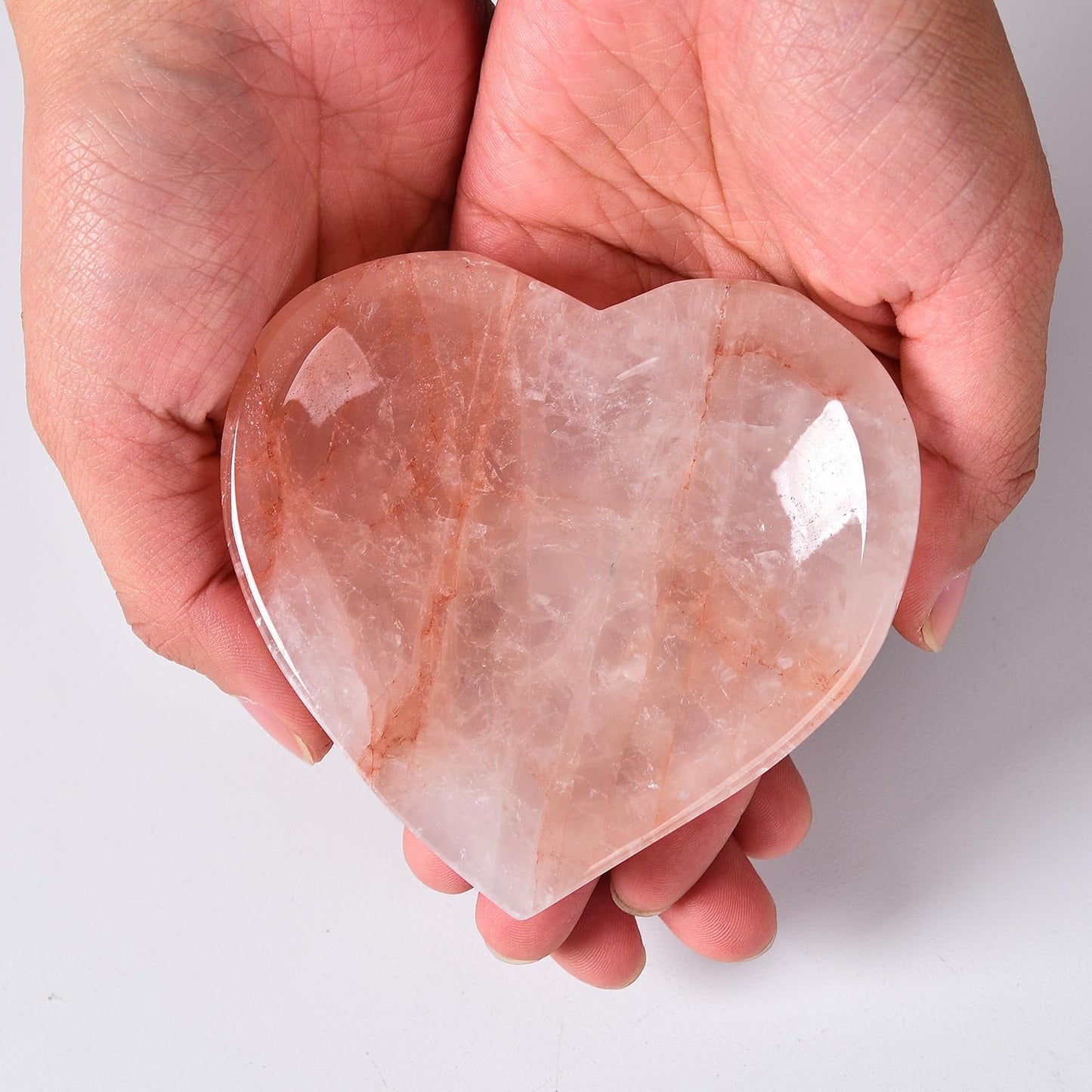 JIC Gem Natural Crystal Bowl Red Hematoid Quartz Heart Shape Healing Crystal Stone Decorative Bowl Jewelry Tray Home Office Decor