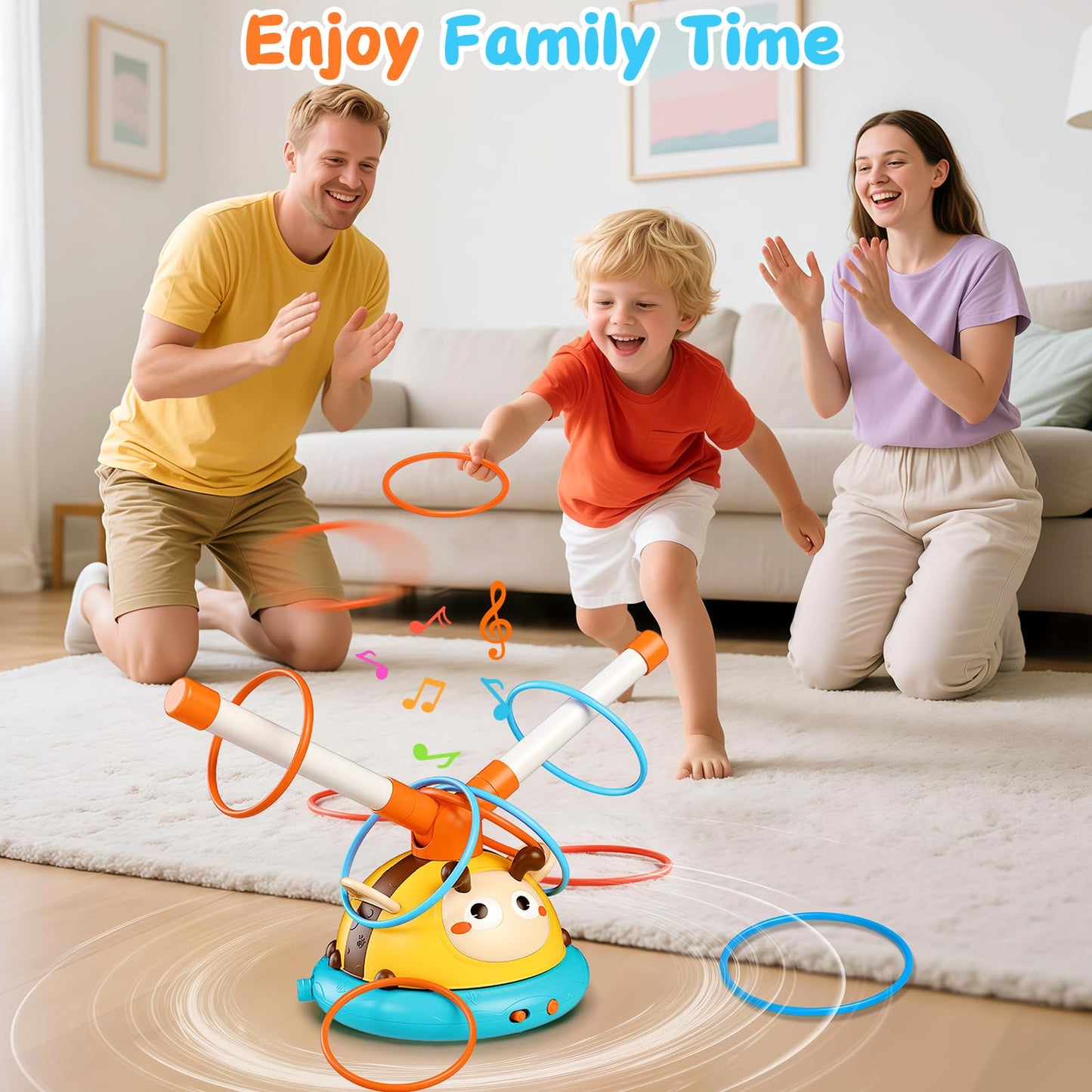 Birebebys Outdoor Toys for Kids 4-8, 4-in-1 Musical Jump Toy, Toss Ring & Baseball Game, Indside Outside Active Play Sports Toy for Toddlers Ages 3-5, for Boys Girls 3 4 5 6 7 8