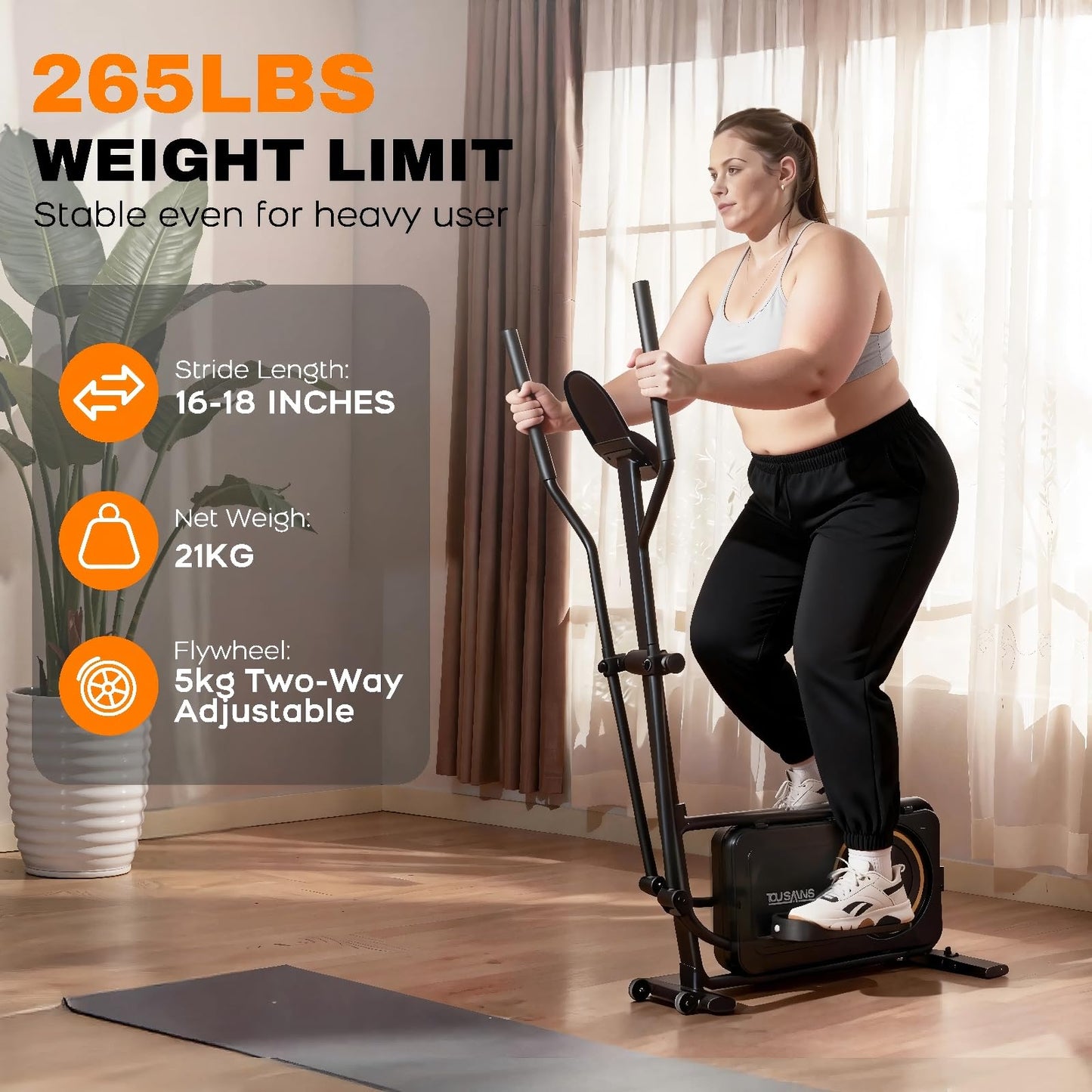 TOUSAINS Elliptical Trainer ET3,32 Magnetic Resistance Levels,Elliptical Machine for Home with Compact Design,Hyper-Quiet Magnetic Driving System 265lbs Max Capacity