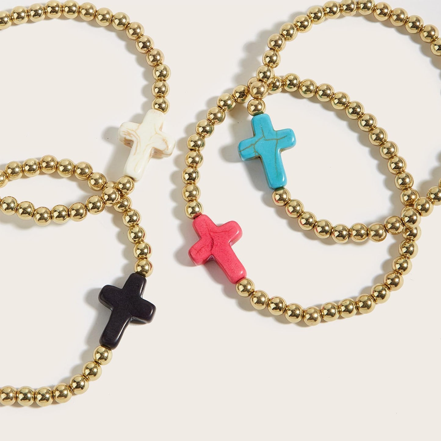 Harry and Henry Gold Beaded Bracelets for Women Non Tarnish Dainty Pearl Beaded Bracelet Cross Stack Stretch Bracelets for Women Trendy Gifts 2025 Easter Basket Stuffers