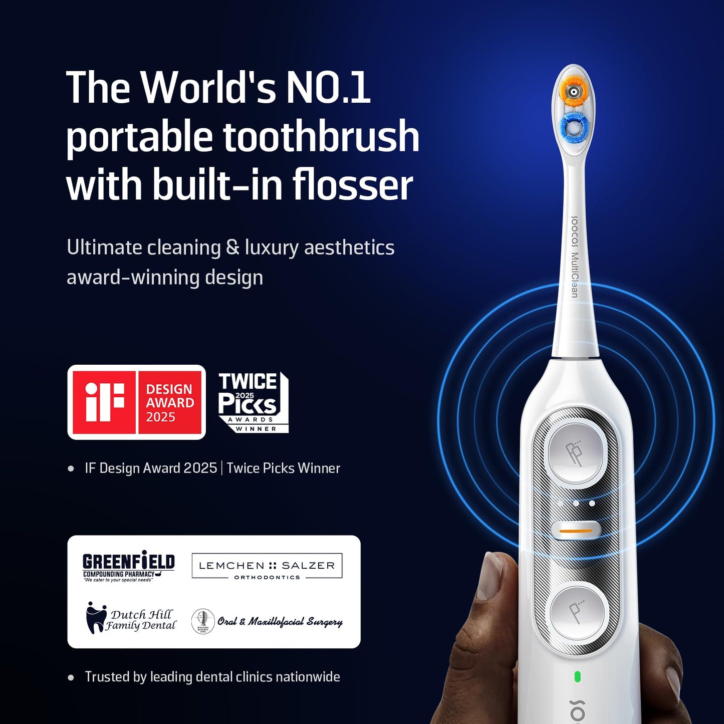 Soocas NEOS II - Electric Toothbrush with Water Flosser, Sonic Electric Toothbrush for Adults, Cordless Water Flosser for Travel, Portable Oral Irrigator, Up to 100% Plaque Removal, Pearl White