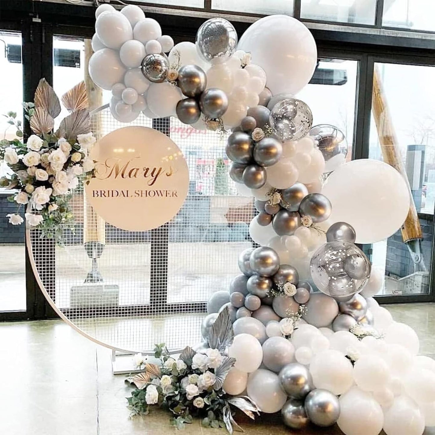 PTGOLUO 153Pcs White and Silver Balloons Garland Arch Kit with Stars - 22 18 12 10 5 inch Different Size White Metallic Silver Confetti Latex Balloon for Birthday Baby Shower Wedding Party Decorations