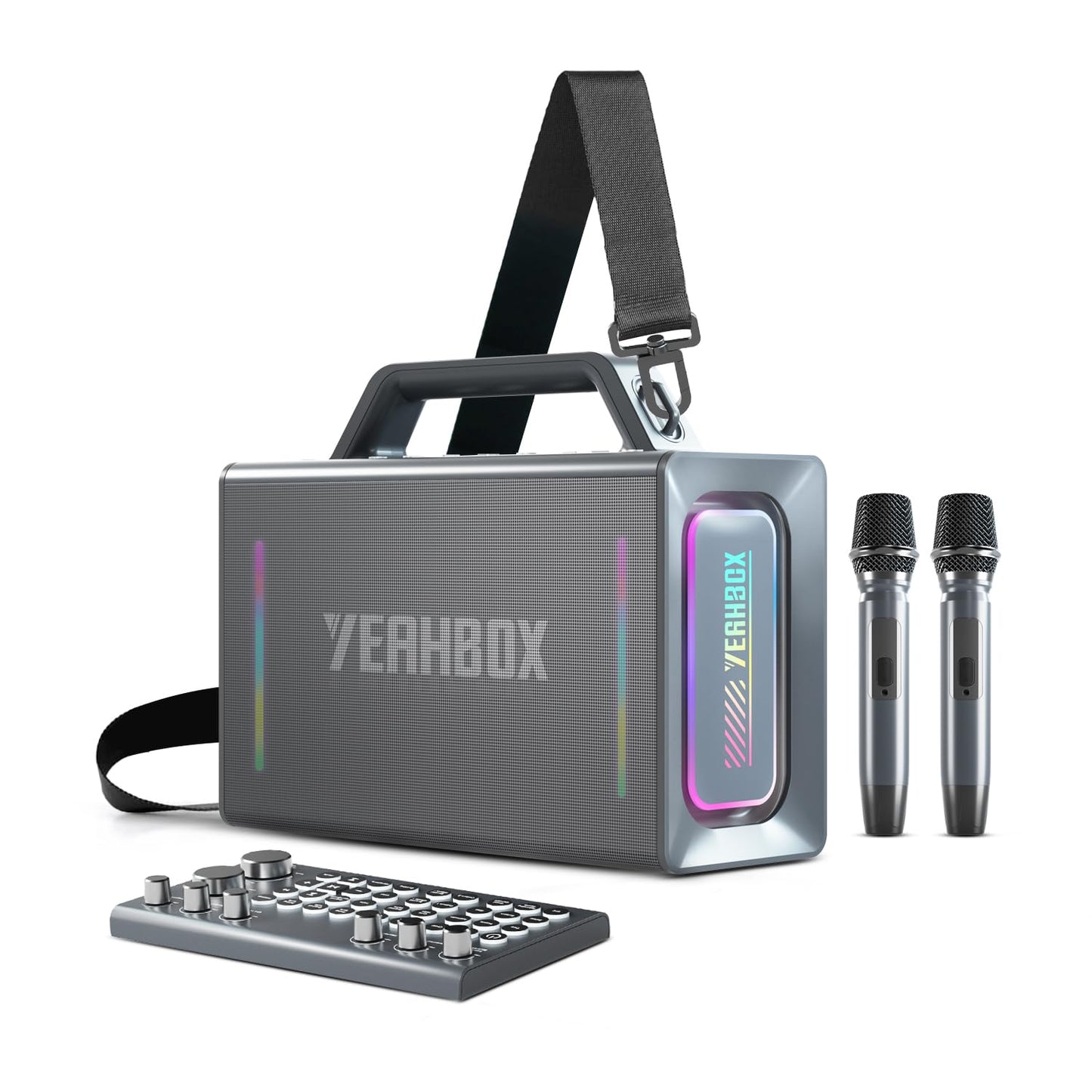 Yeahbox Thunder 500 Party Speaker – 200W Max Power Bluetooth PA System with Dual Wireless Microphones, DSP Sound Card, LED Lights & 10H Playtime, Portable for Outdoor, Home, and Events