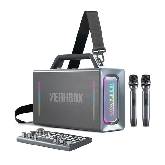 Yeahbox Thunder 500 Party Speaker – 200W Max Power Bluetooth PA System with Dual Wireless Microphones, DSP Sound Card, LED Lights & 10H Playtime, Portable for Outdoor, Home, and Events