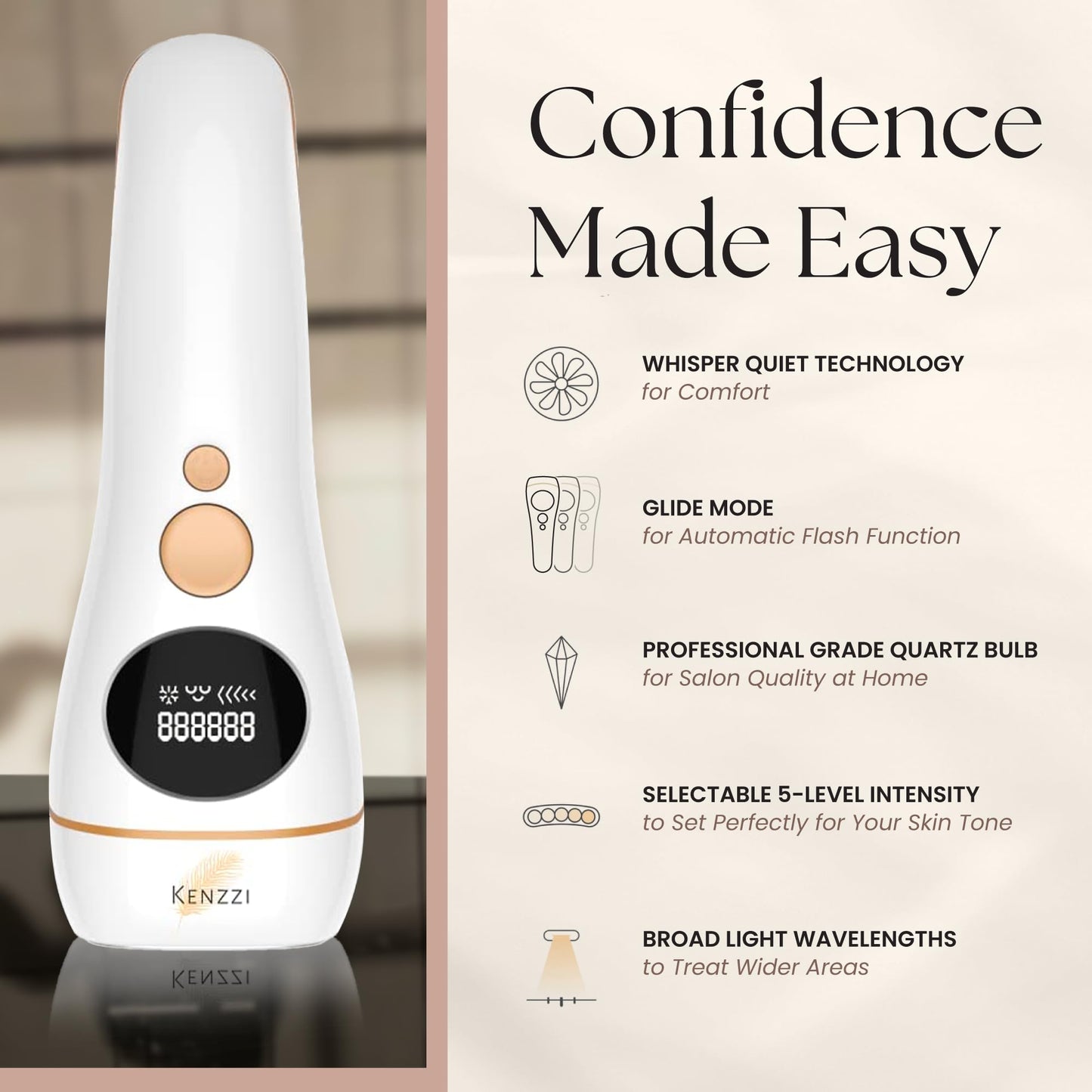 Kenzzi IPL PRO Hair Removal Device - IPL Laser Hair Removal and Rejuvenating Technology - Pain-Free at Home Laser Hair Removal for Whole Body Treatment