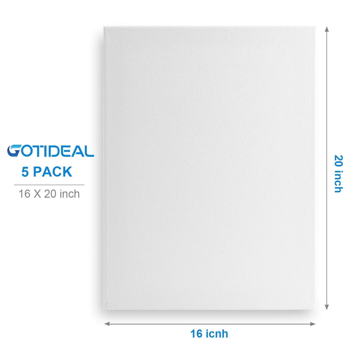 GOTIDEAL Canvases for Painting, 16x20 inch of 5 Pack, Professional Primed White Blank Flat Canvas Panels- 100% Cotton Artist Canvas Boards for Acrylics Painting, Oil Watercolor Tempera