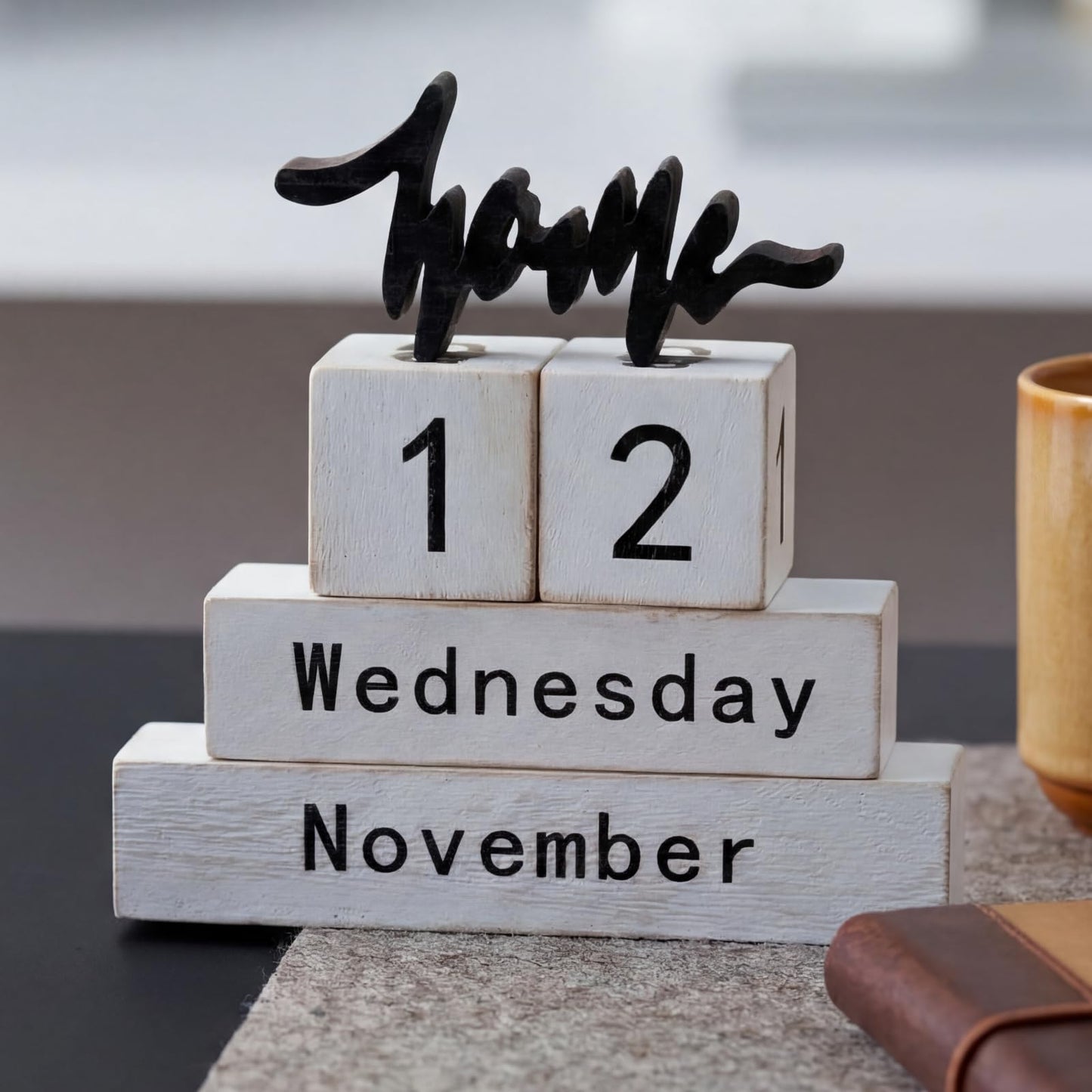 Novabright Retro Wooden Perpetual Block Calendar for Desk Rustic Wood Month Date Display Blocks Home Tiered Tray Decor for Home Farmhouse Office Daily Desktop Calendar Accessories