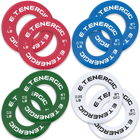 E.T.ENERGIC Fractional Weight Plates Set of 8 (0.25LB, 0.5LB, 0.75LB, 1 LB) x 2, Odorless Micro Weight Plates for Olympic Barbells for Change Plates Strength Training