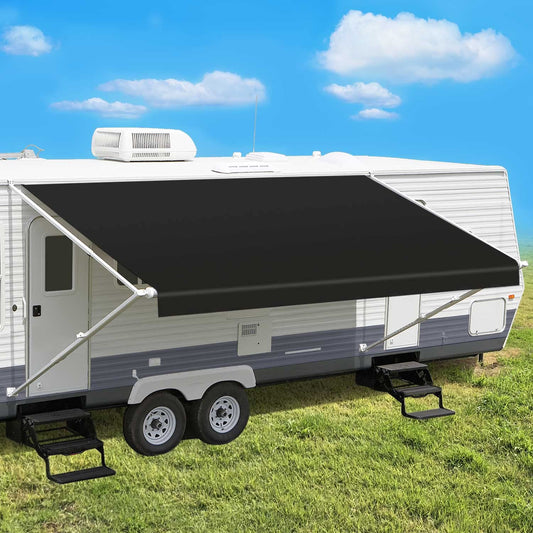 Leaveshade RV Awning Fabric Replacement Motorhome Camper Trailer Awning Fabric Super Heavy Vinyl Coated Polyester 15'3''(Fit for 16' Awning)-Solid Black