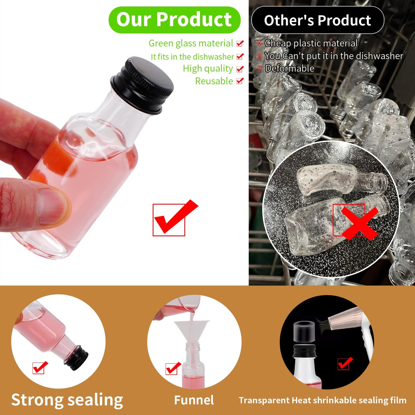 eispap 25Pcs 1oz Mini Glass Liquor Bottles with Lids Small Glass Wine Bottles Reusable Empty Alcohol Bottle with Aluminum Black Screw Cap for Christmas Birthday Weddings Party Favors 30 ml (25)