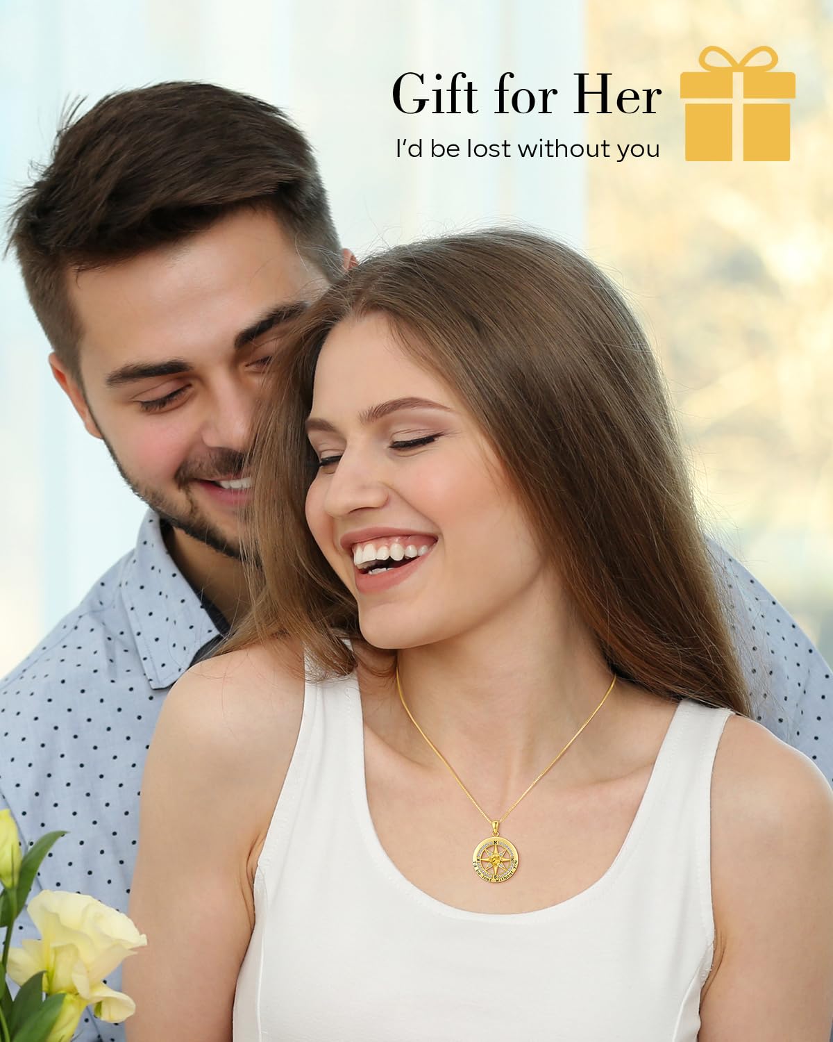 S925 Necklace Gift for Wife |Compass Jewelry Women Anniversary |Sterling Silver |Girlfriend Birthday Necklaces for Her Valentines |I'd be Lost without You |Jewel 18K Gold Nov 11