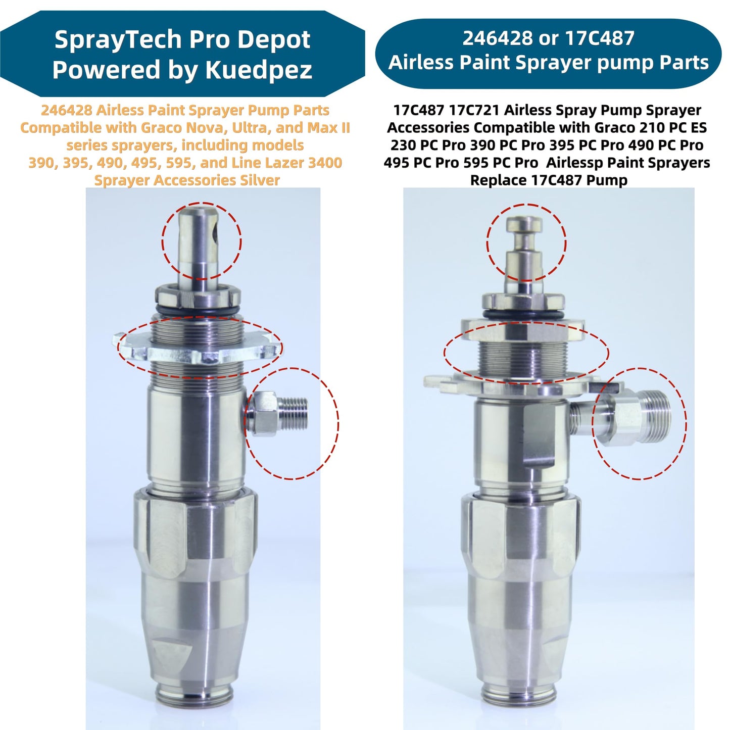 17C487 17C721 Airless Spray Pump Sprayer Accessories Compatible with Graco 210 PC ES 230 PC Pro 390 PC Pro 395 PC Pro 490 PC Pro 495 PC Pro 595 PC Pro Airlessp Paint Sprayers Replace 17C487 Pump