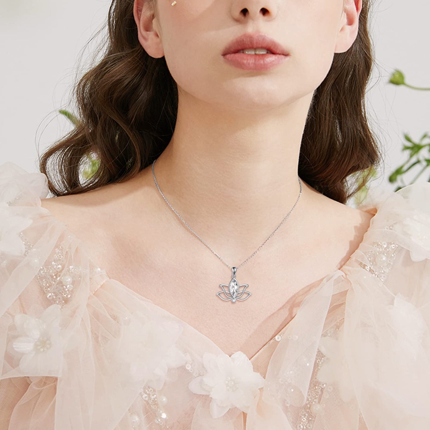 YFN Lotus Necklace Sterling Silver April Birthstone Pendant Simulated Diamond Jewelry Gifts for Women (Apr)