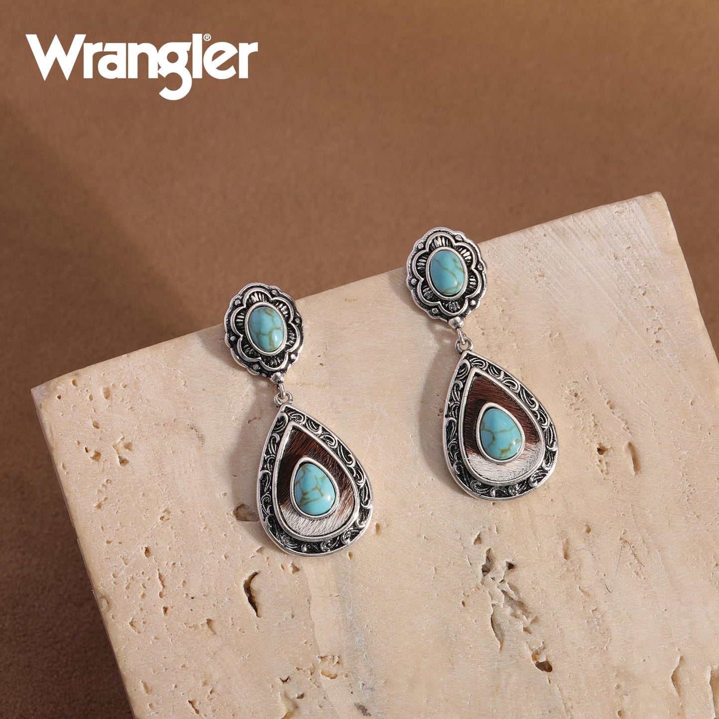 Wrangler Western TearDrop Dangle Earrings for Women Country Statement Genuine Horsehair Turquoise Vintage Cowgirl Cowboy Jewelry (Silver-Turquoise) WGE-2028S-TQ