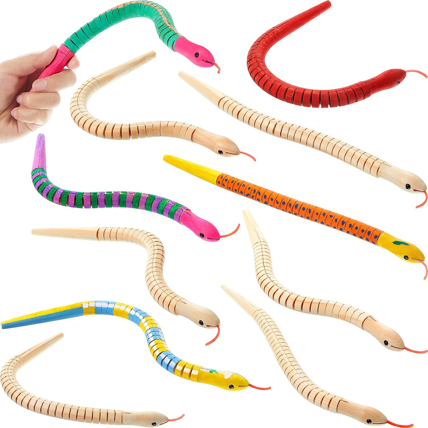 Gejoy 30 Pieces 12 Inch Wooden Snakes Unfinished Wiggly Jointed Flexible Wood Snakes to Paint Blank Canvas Animal Model for Arts and Crafts Halloween Birthday Party Supplies