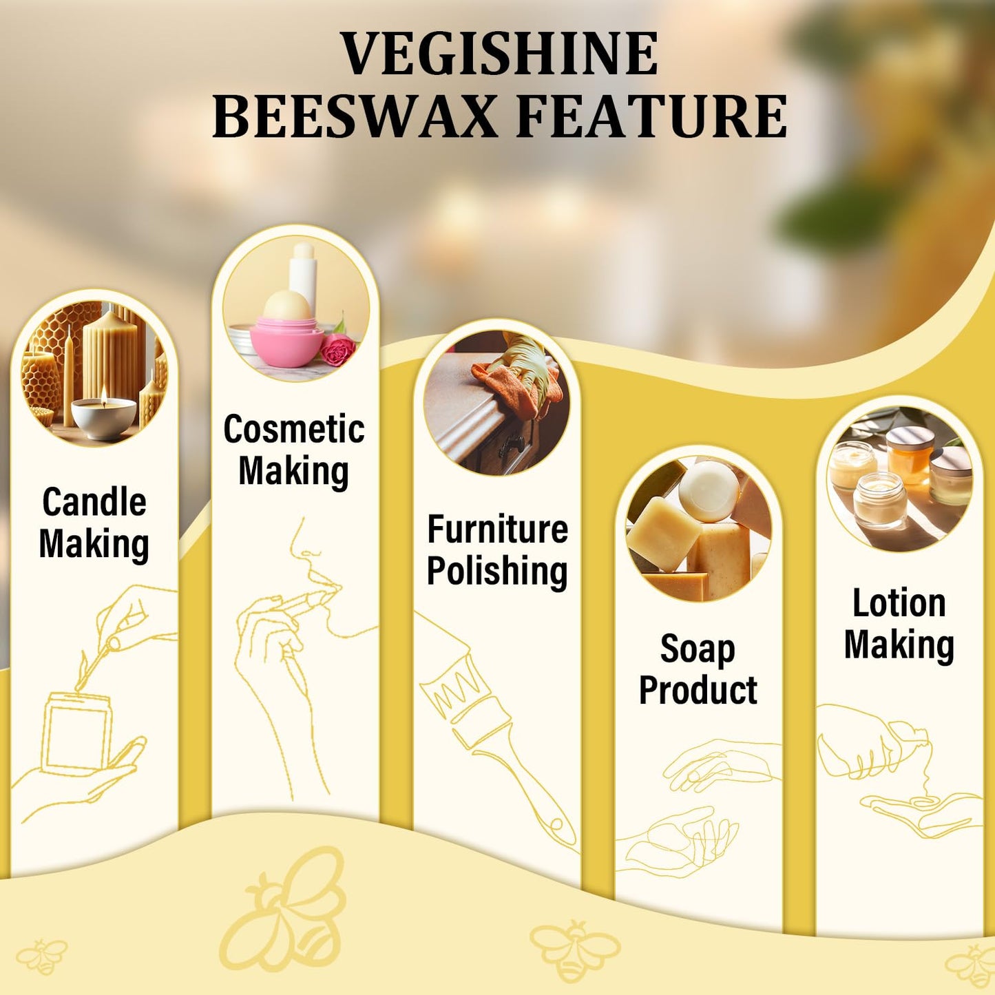 Beeswax pellets 2LB/5LB/10LB/20LB, VEGISHINE Pure and Natural White Beeswax for Candle Making, DIY Skin Care, Lip Balm, Polishing, Lotion, Soap, Candle Making Supplies
