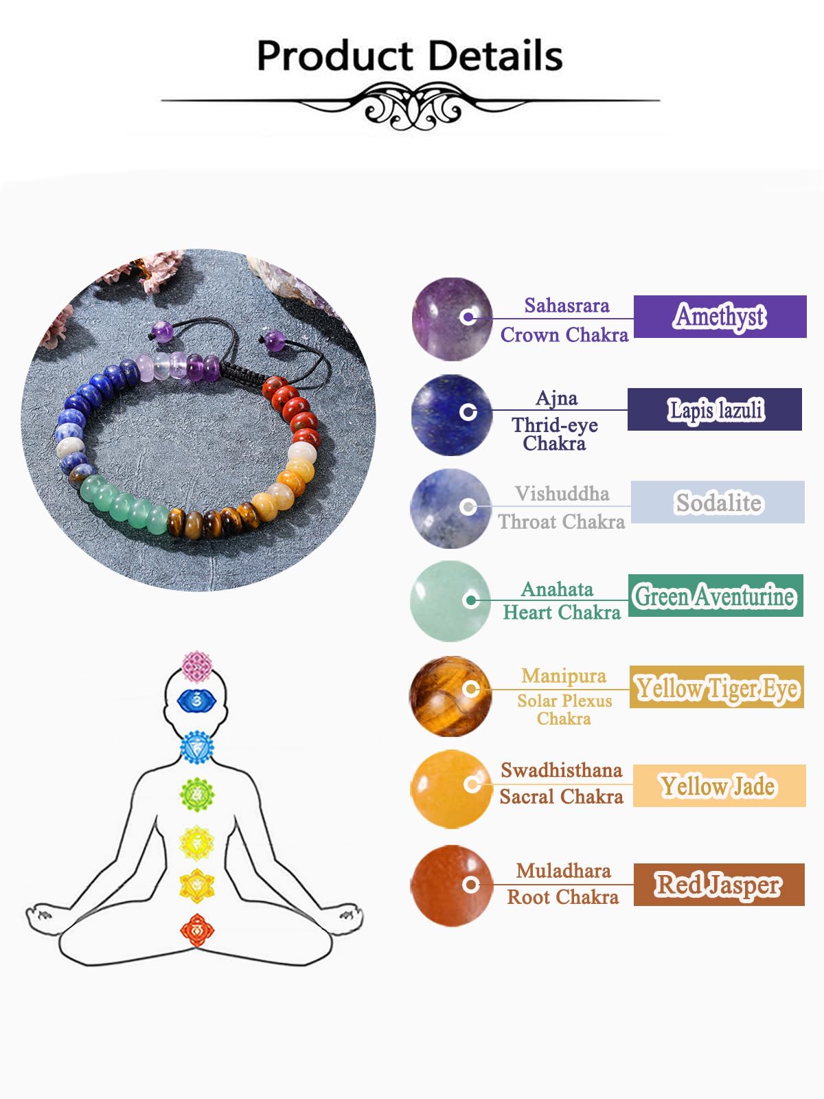 Top Plaza 3 Pcs Chakra Bead Bracelet 7 Chakra Healing Crystals Bracelet Yoga Stone Beads Bracelets Meditation Relax Anxiety Bracelets for Women Men