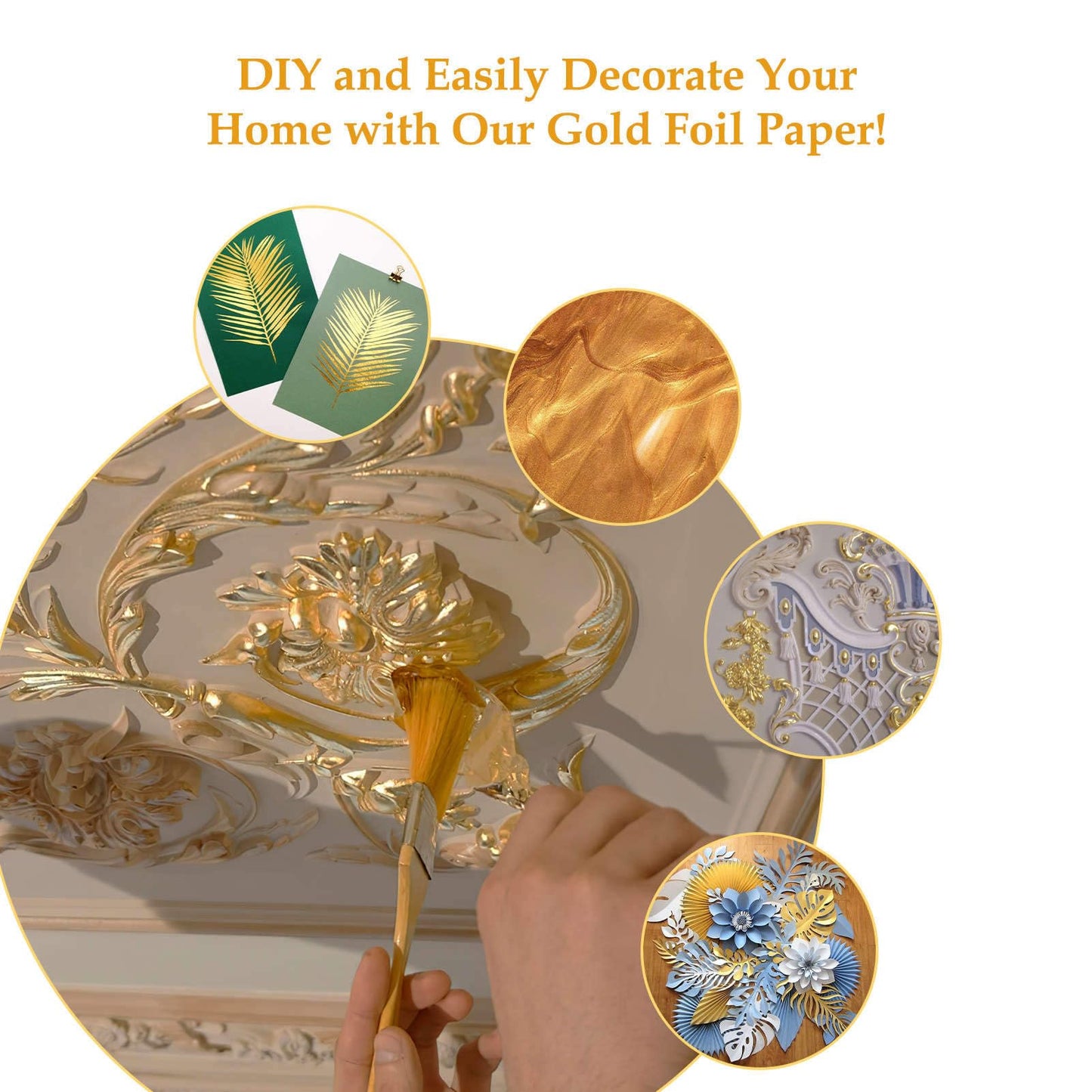 dshyuauoci 50 Sheets Gold Leaf, Premium 24K Gold Foil Sheets 3.15×3.15 Inches Craft Art Decoration Perfect for Decorating Cakes Art DIY Projects Nail Art Phone Cases Photo Frames Gold Plating