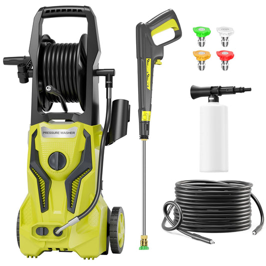 Pressure Washer Power Washer Cleaning Machine with Foam Cannon for Cars Fences Driveways Patios, Light Yellow