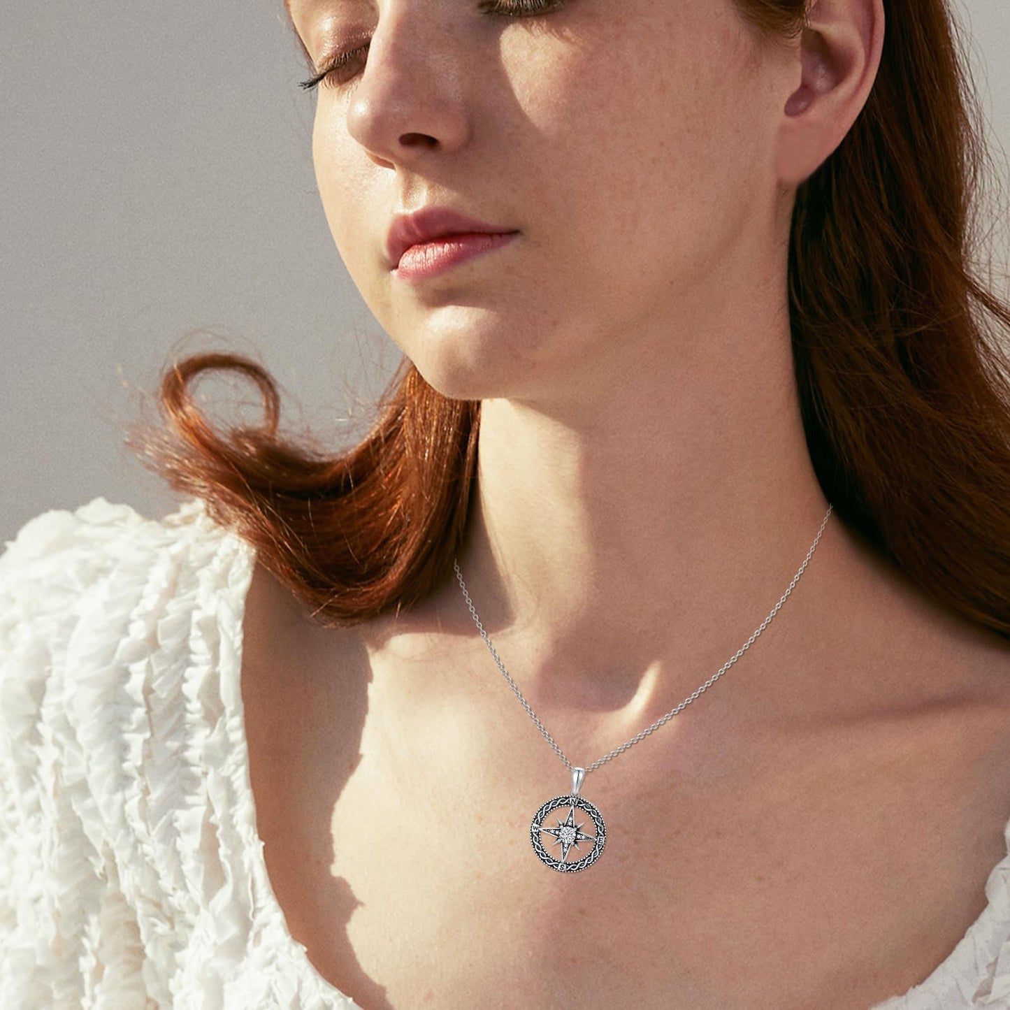 Silikepa Compass Necklace for Women 925 Sterling Silver Compass North Star Pendant Necklace with Zircon Graduation Season Jewelry Gift for Women