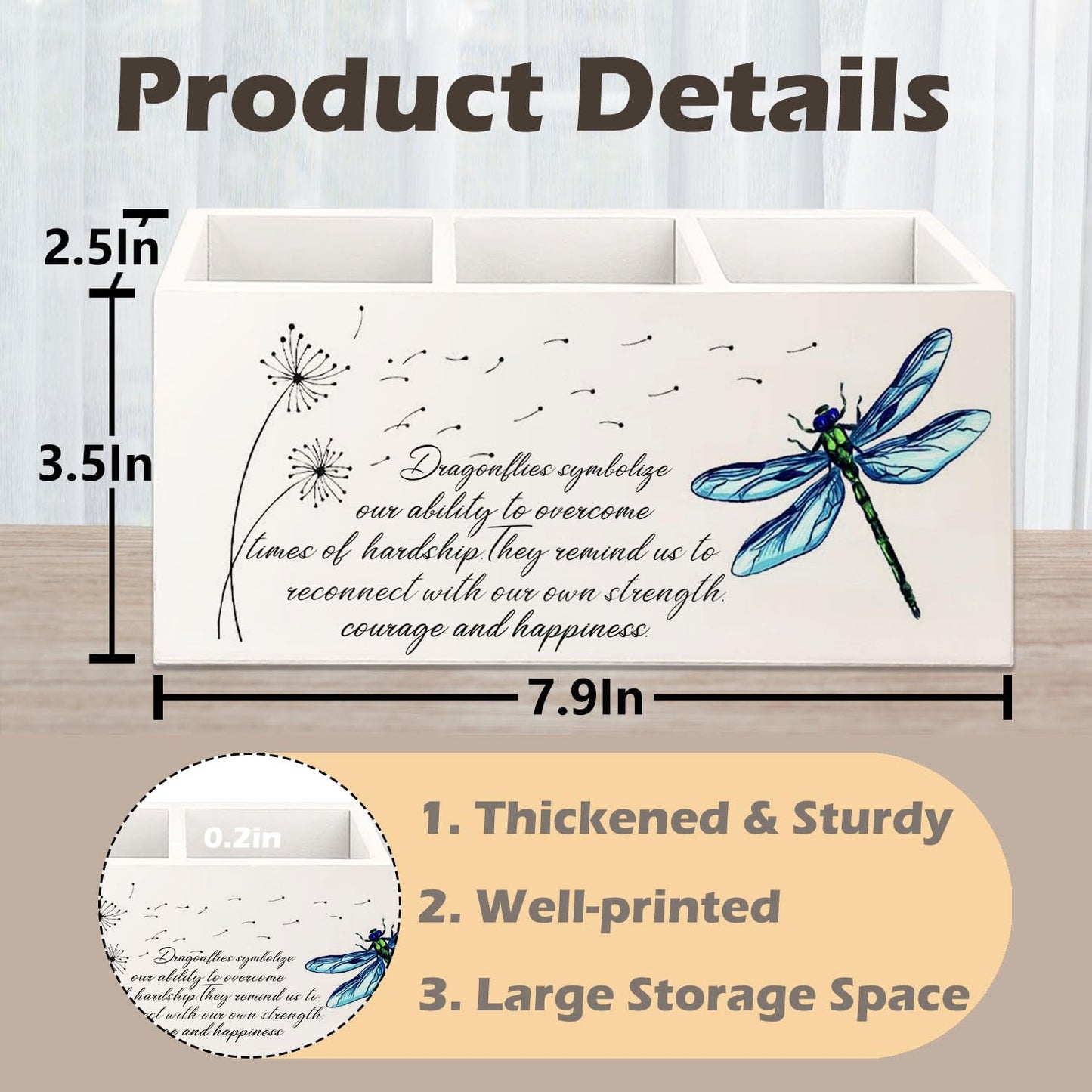 Yhtrg Dragonfly Dandelion Decorative Pencil Holder for Desk, Bookmark Holder Decor, Pen Caddy for Desk Decorative, Motivational Gifts for Women