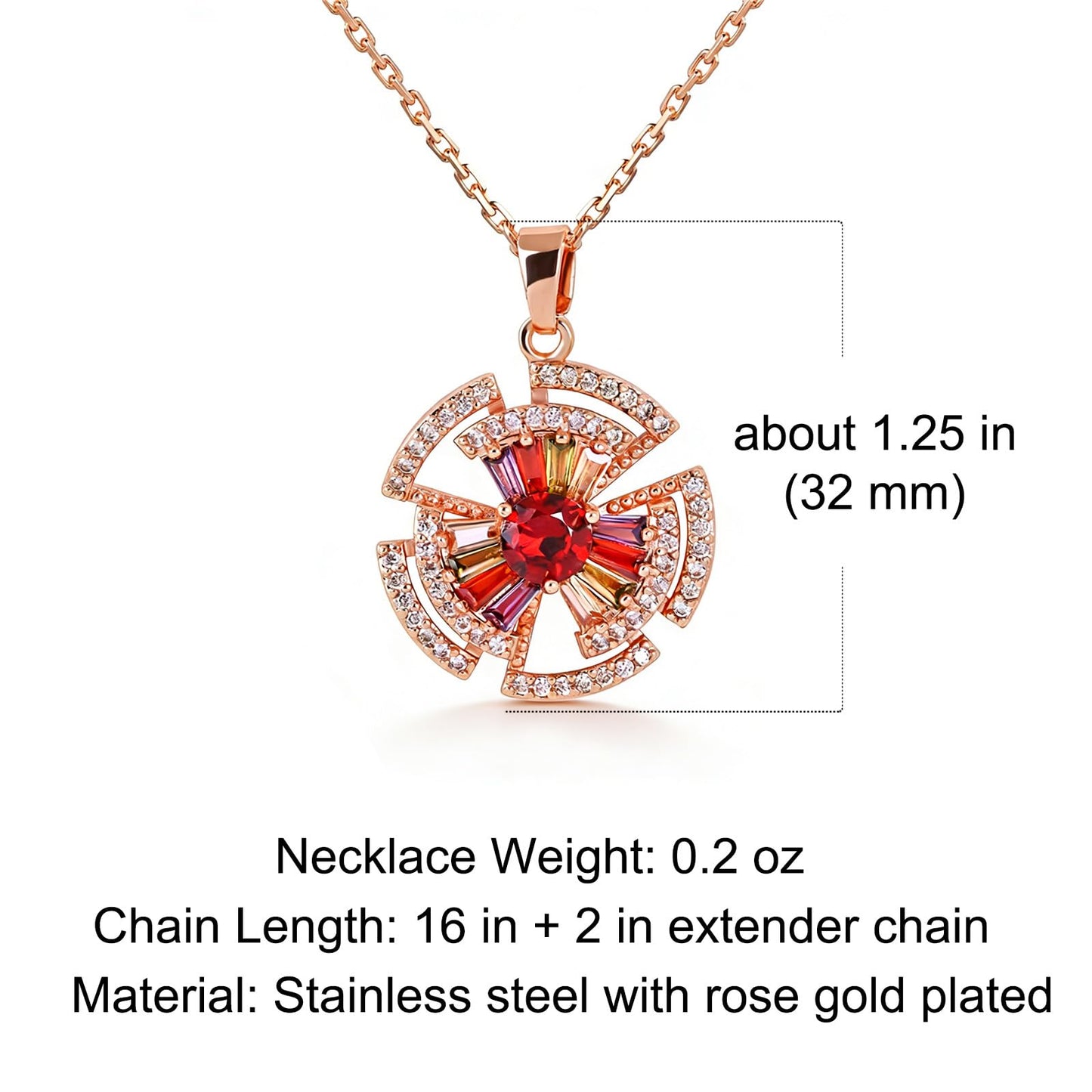 Kim Carrey Italian Elegant Rose Gold Necklace for Ladies | 18K Rose Gold Plated Necklace Pendant for Women | Gemstone necklace, Gift for Daughter, Wife, Mom, Her Jewelry (Vibrant Rainbow)