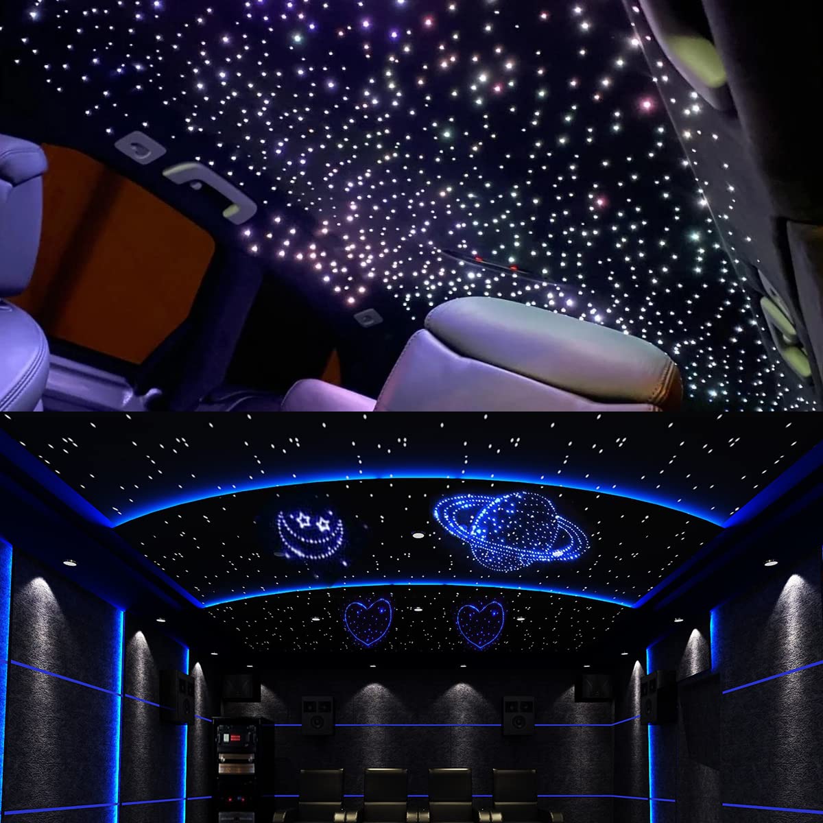 AKEPO 20W Dual-Head APP Twinkle RGBW Fiber Optic Lights, 1300pcs 0.03in 13.1ft/4m Fiber Strands Sound Activated Dual Color Fiber Optic Star Ceiling Light Kit for Car Headliner Star/Home