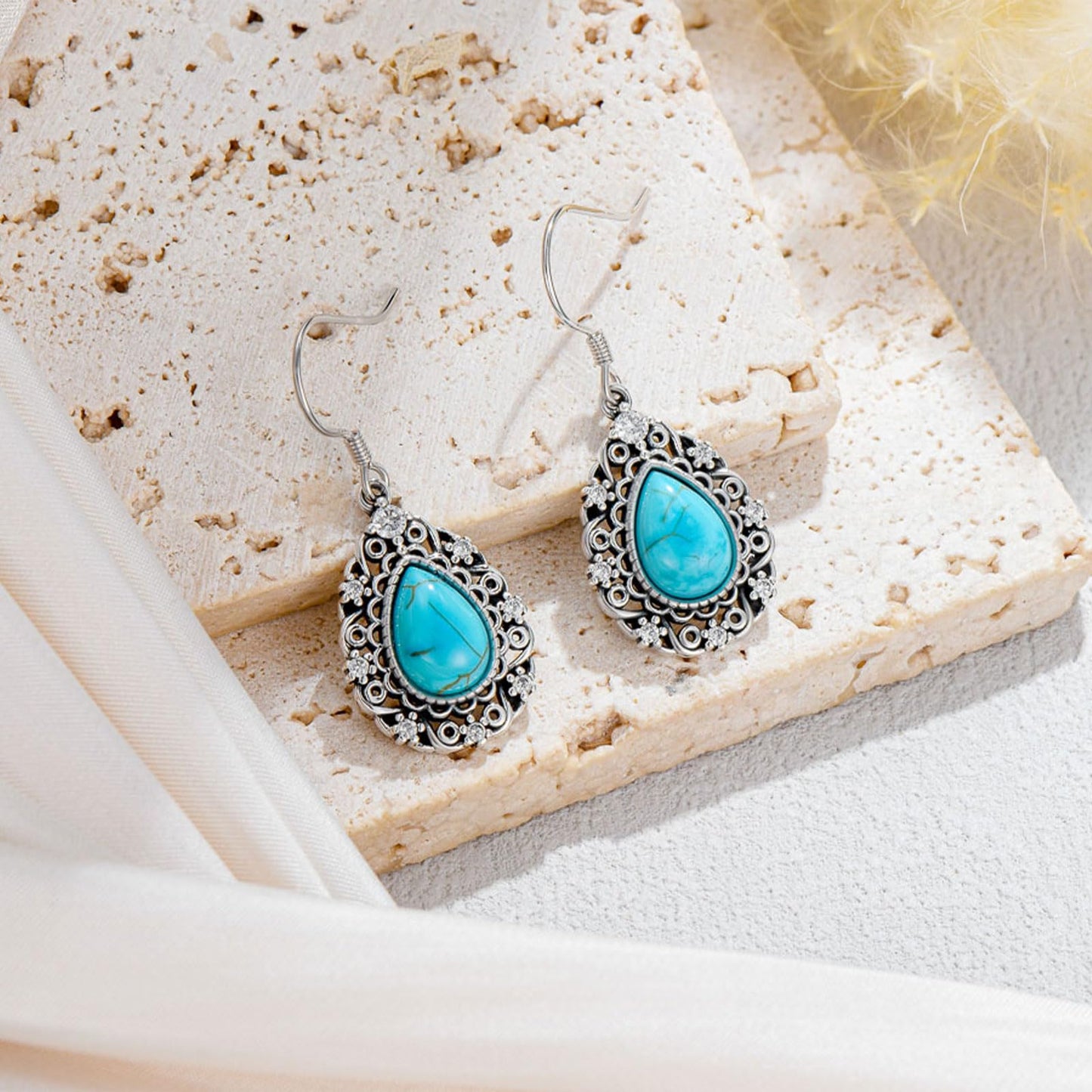 Eetaitai Natural Turquoise Earrings 925 Sterling Silver Boho Vintage Earrings Turquoise Western Jewelry Mothers Day Gifts for Mom Wife Sister